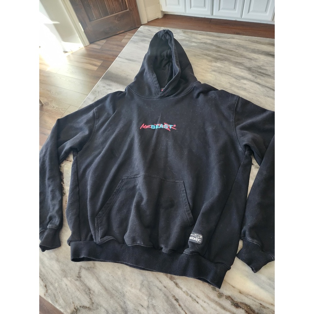 MrBeast Official Merch Embroidered Logo Hoodie‎ Black Fleece Lined Size Small